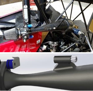 Students 3D printed the intake assembly with the throttle cable directly on top of it. Students 3D printed the intake assembly with the throttle cable directly on top of it.